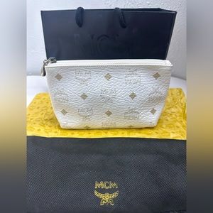 MCM White Leather Pouch